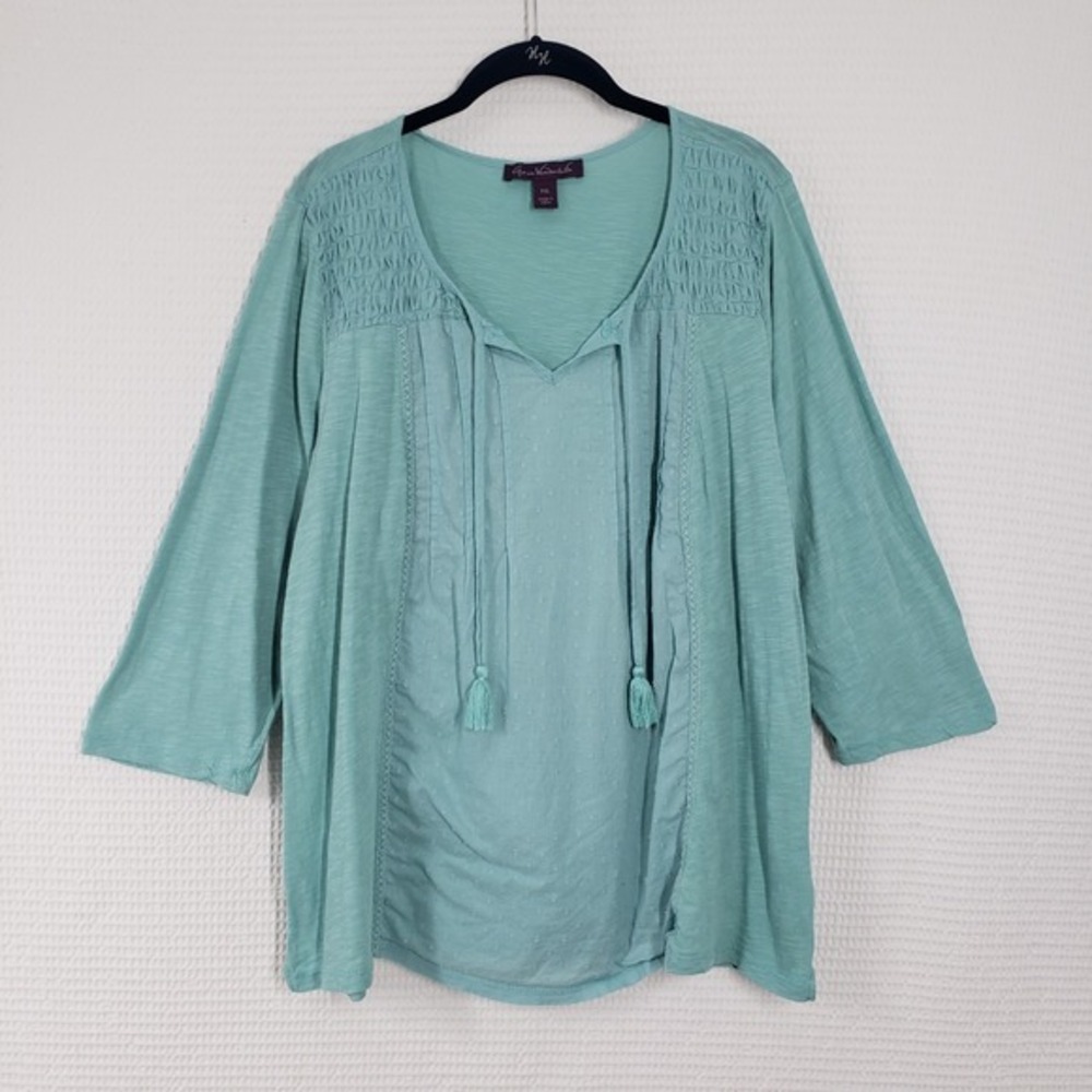 Gloria Vanderbilt Peasant Top Womens XXL Seafoam Green Bohemian Swiss Dot Cotton